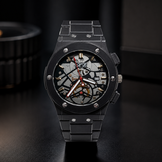 HB Matte Black Skeleton Dial Automatic Watch(06)