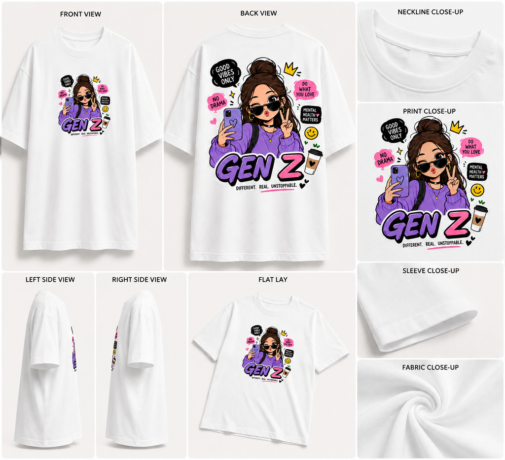 Girls Gen Z Oversized Graphic T-Shirt (RR-02)