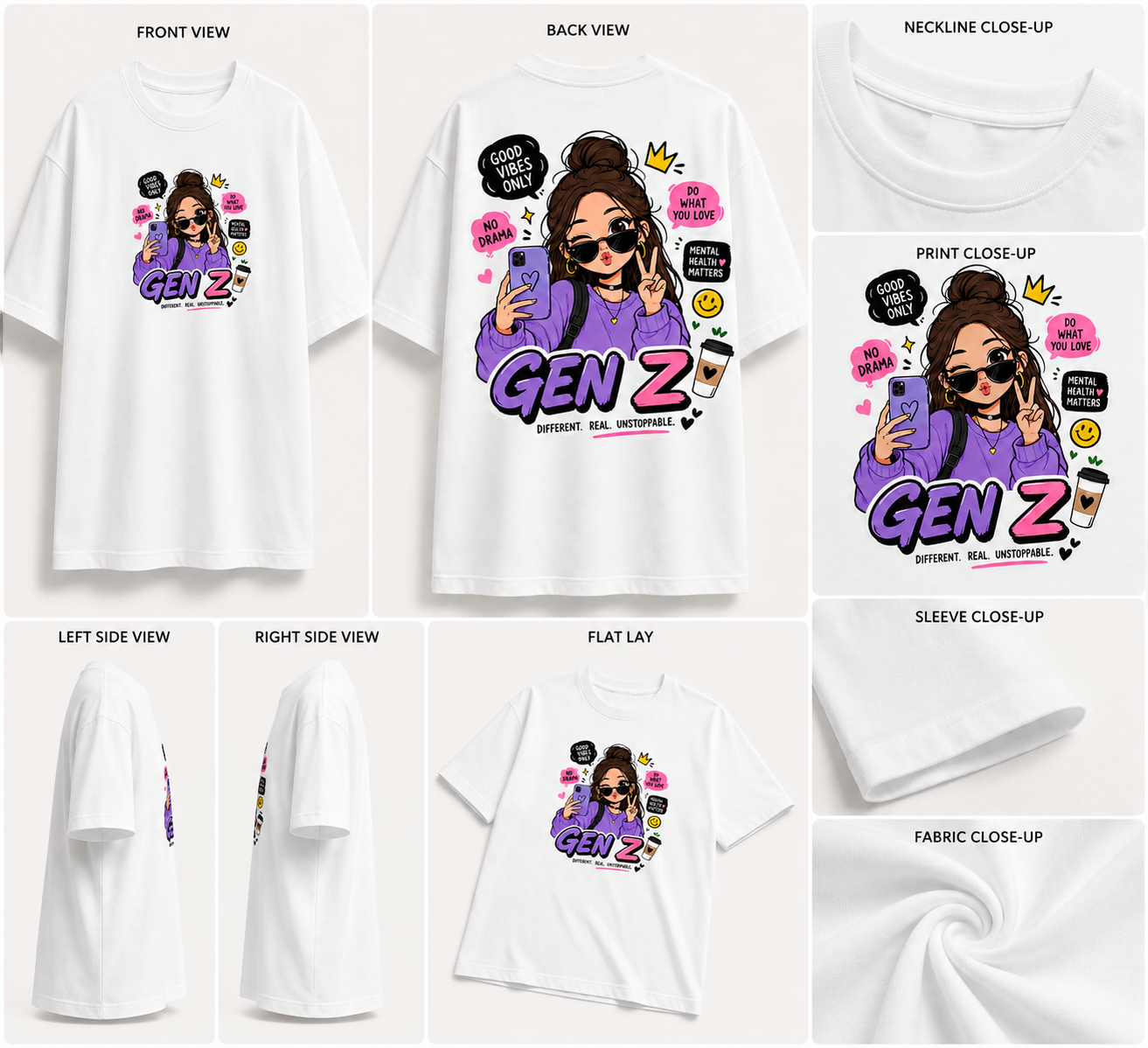 Girls Gen Z Oversized Graphic T-Shirt (RR-02)