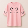 Girls Cute Cat Face Oversized Graphic T-Shirt (RR-03)
