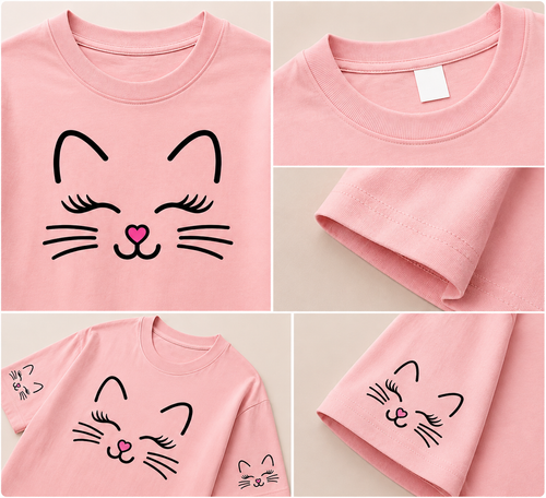 Girls Cute Cat Face Oversized Graphic T-Shirt (RR-03)
