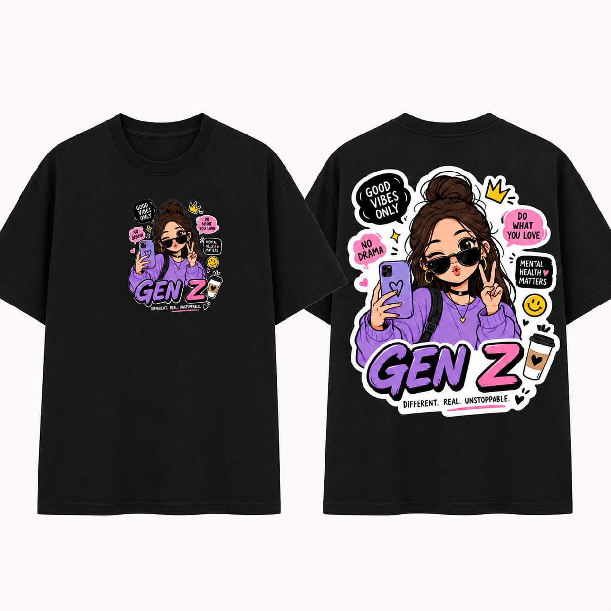 Girls Gen Z Oversized Graphic T-Shirt (RR-02)