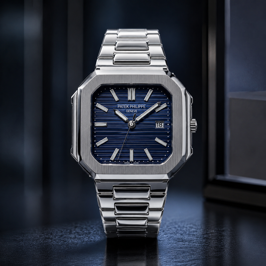 Steel Blue Dial Square Case Watch (04)