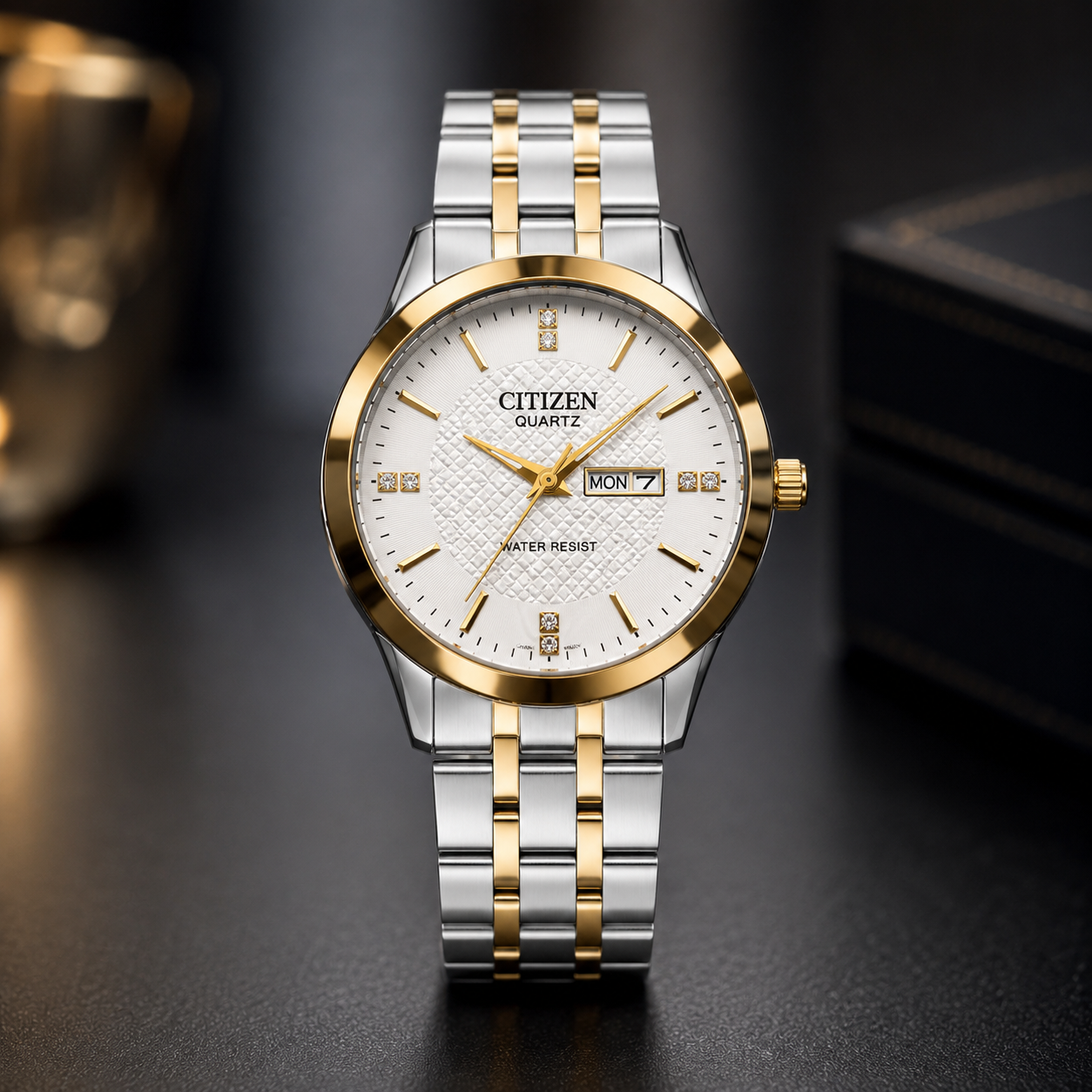 Quartz Two-Tone White Patterned Dial Watch (09)