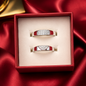 Matching Sterling Silver & Red Enamel Couple Rings Set