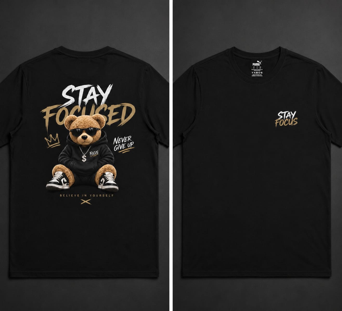 Stay Focused Teddy Bear Oversized Graphic T-Shirt | Premium Cotton Streetwear Tee (01)