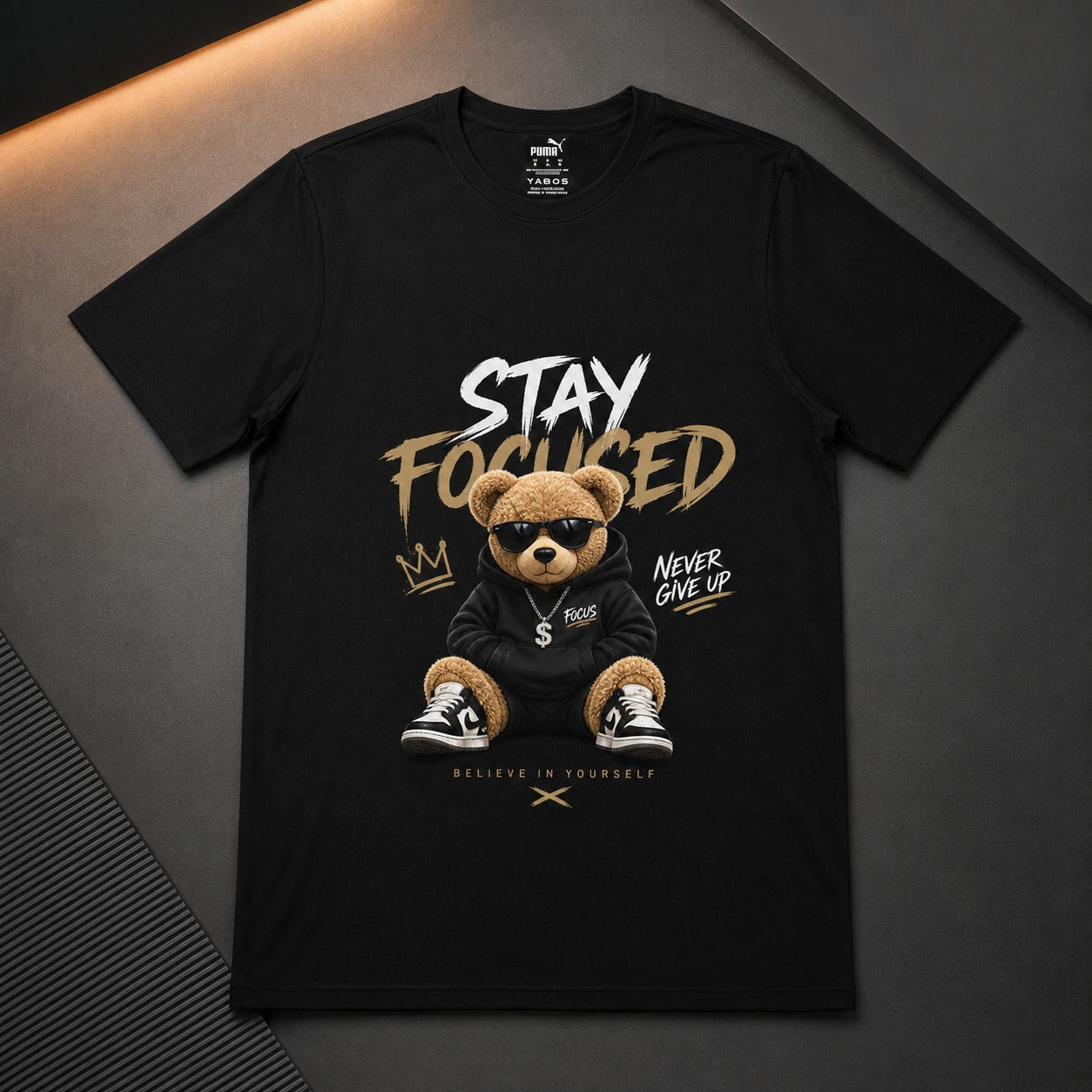 Stay Focused Teddy Bear Oversized Graphic T-Shirt | Premium Cotton Streetwear Tee (01)