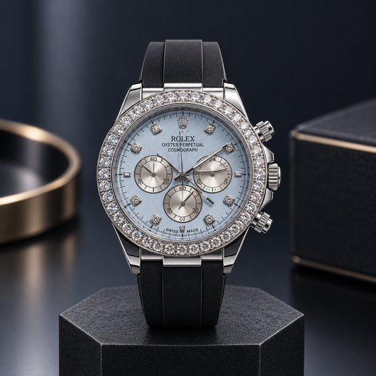 Ice Blue Diamond Bezel Chronograph Watch (05)